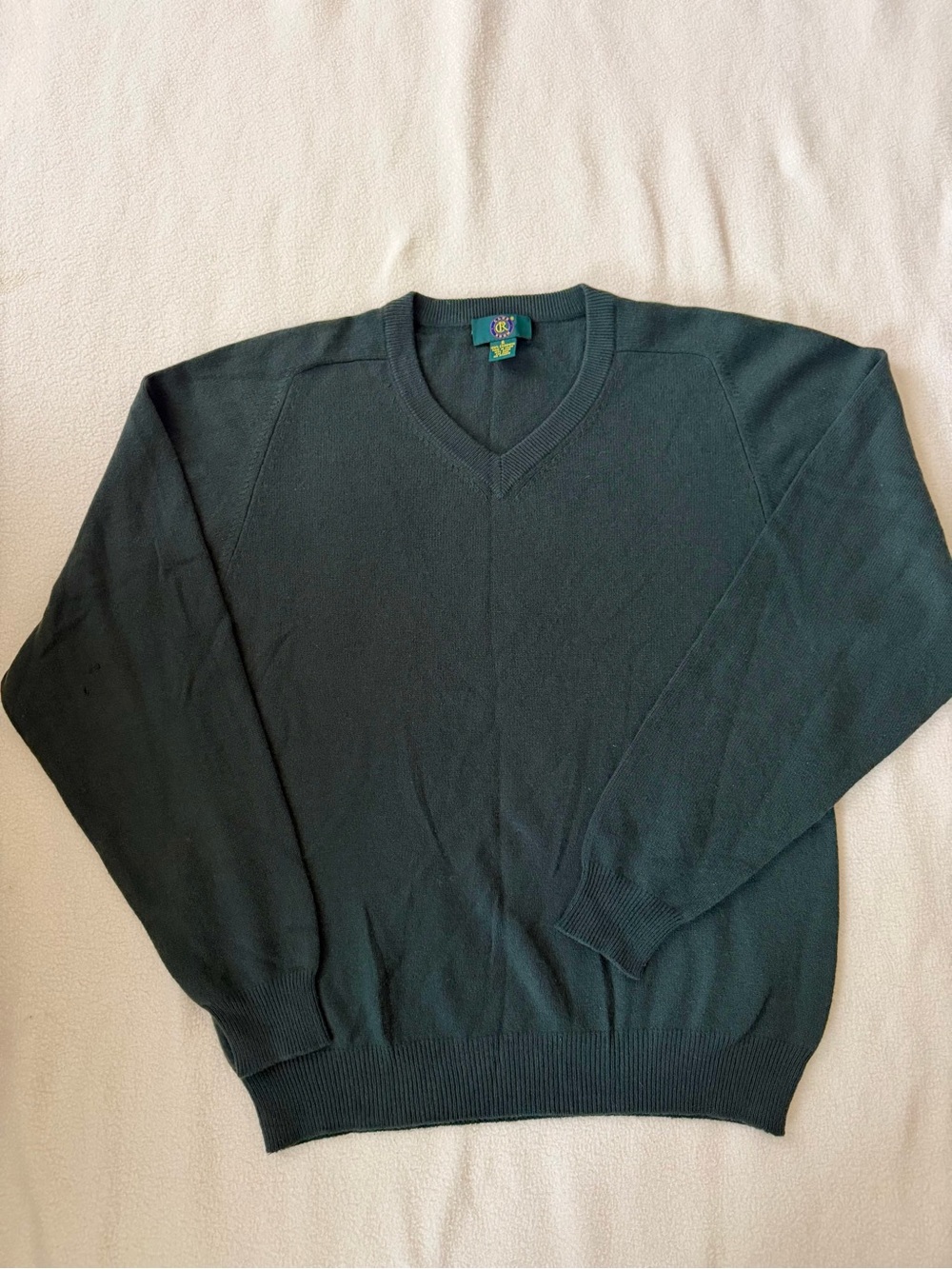 Club Room 100% Cashmere V-Neck Sweater Dark Green Men's Size S (Flaws)
